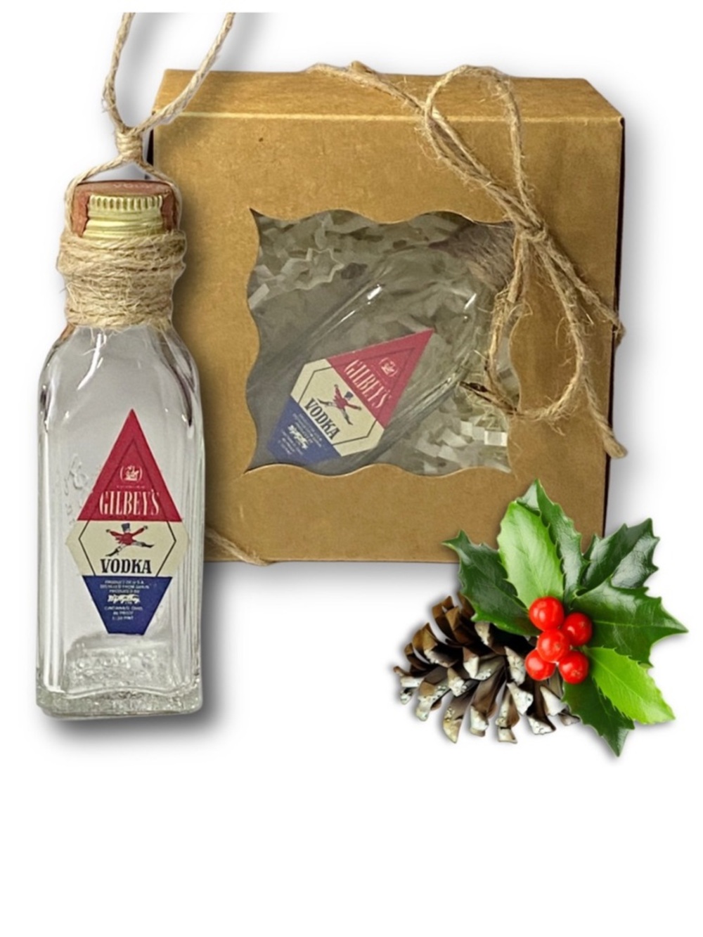 Gilbey's Vodka Airplane Bottle Artisan Vintage Miniature Glass Bottle Ornament